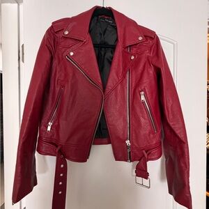 Zara Red Leather Biker Jacket